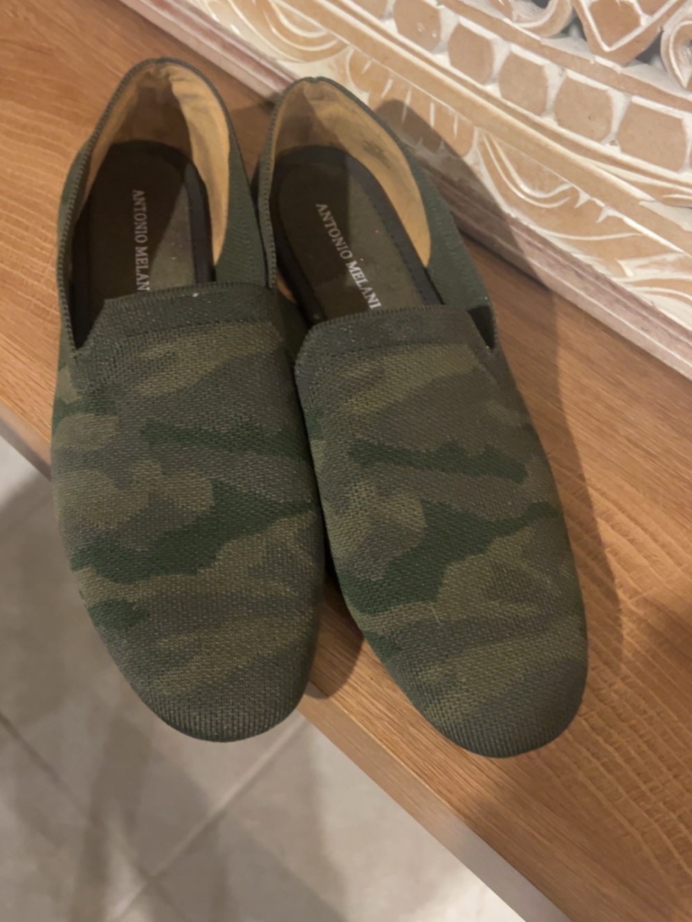 ANTONIO MELANI Green Camo Knit Slip-On Loafers